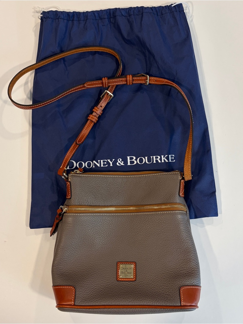 Dooney & Bourke Gray Crossbody Bag with Brown Trim